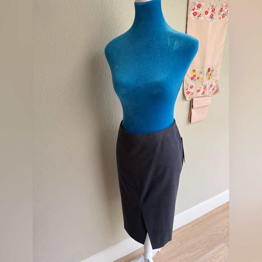 NWT-Nordstrom Charcoal Stretch Wool Pencil Midi Skirt - Front Pleat